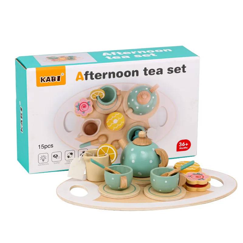 Wooden Afternoon Tea Set Toy Pretend Play Food Learning Role Play Game Early Educational Toys for Toddlers Girls Boys Kids Gifts