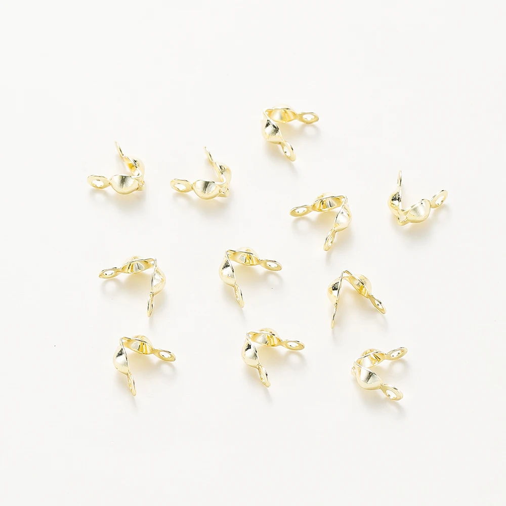 Banhado a ouro Latão Bola Cadeia, Calotte End Crimps, Beads Componentes Conector, DIY Jóias Fazendo Suprimentos, 14K, 18K, 50 Pcs, 100Pcs
