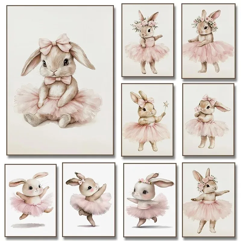 1PC frameless decorative art print,Cute Ballerina Bunny Ballet  Animal Posters and Prints Canvas Printing Wall Art Picture for G