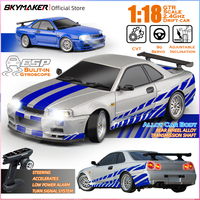 Skymaker LD1899 1/18 RC Drifting Car GTR R34 2.4GHz RWD with Gyroscope on-Road Alloy Body Shell Remote Control Racing Car Gifts