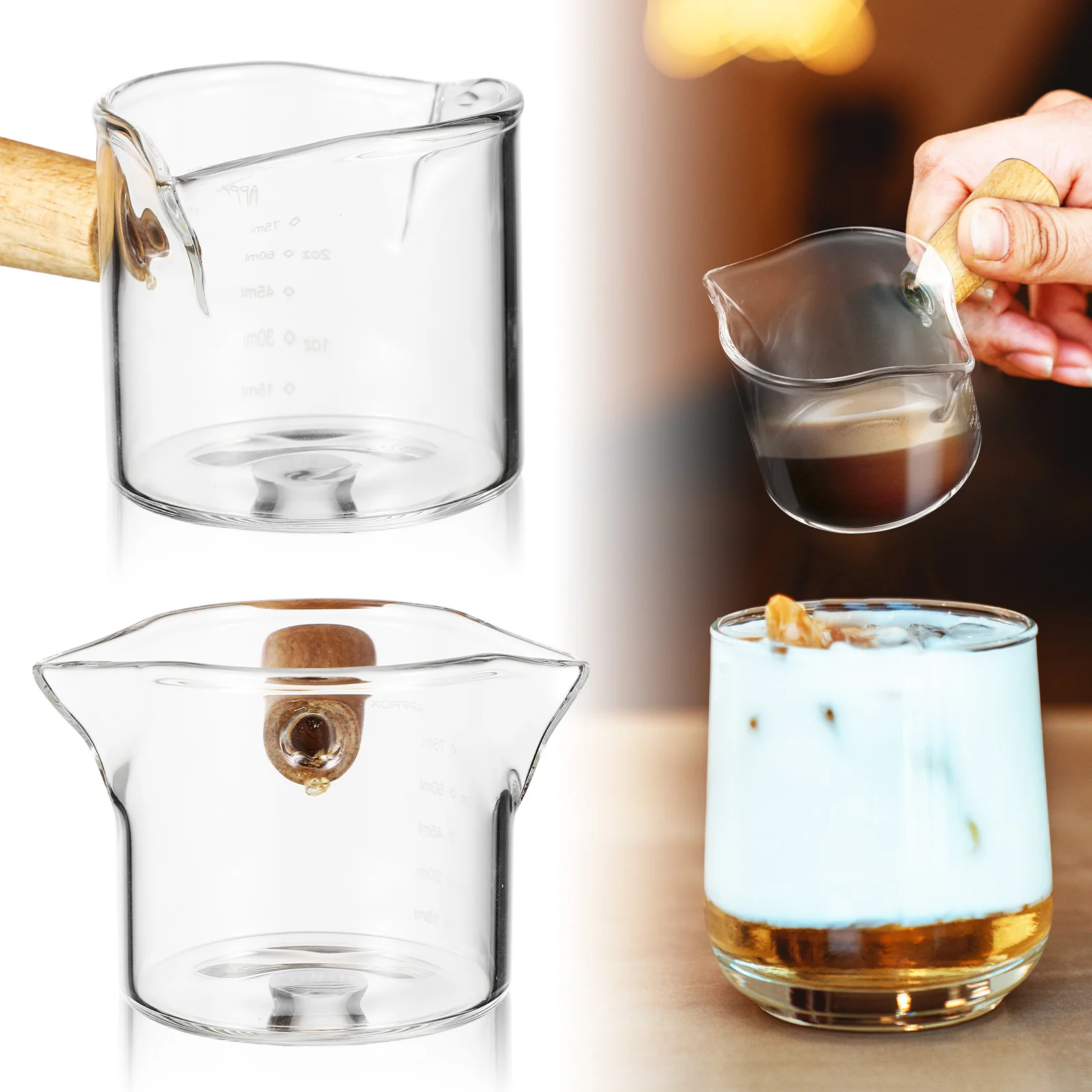 

2Pcs Coffee Cup Glass Latte Art Pitcher Espresso Syrup Measuring Cup Milk Frothing Tool for Coffee Shop Home Use