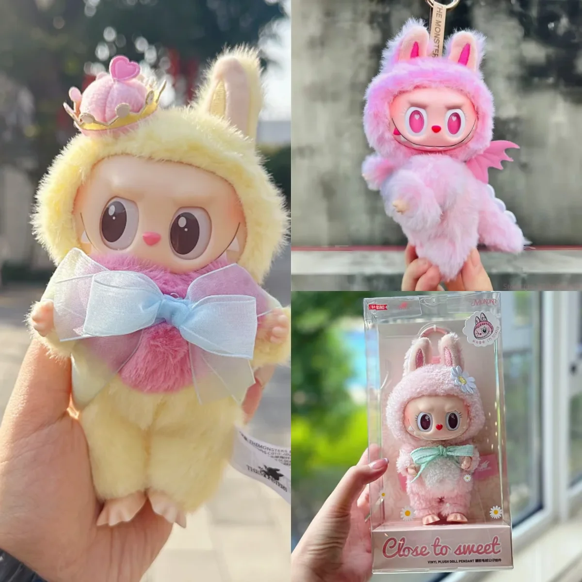 

New Hot Replica1:1 Monster Labubu Series Pink Angel Zimomo Handmade Face Doll Pendent Kawaii Desktop Ornament Birthday Gift Toy