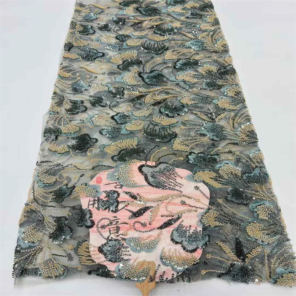 2025 African Tulle Lace Fabric High Quality Lace With Heavy Beaded And Sequins French Lace Fabric For Wedding Bridal Party Dress