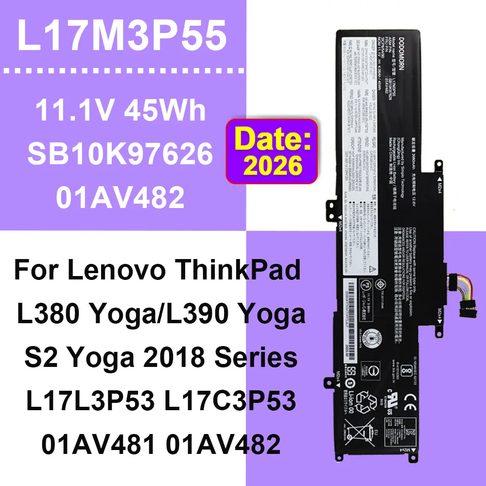 DODOMORN L17M3P55 L17C3P53 L17L3P53 For Lenovo ThinkPad L380 L390 S2 Yoga 2018 Series Laptop Battery 01AV481 01AV482 01AV483 OEM