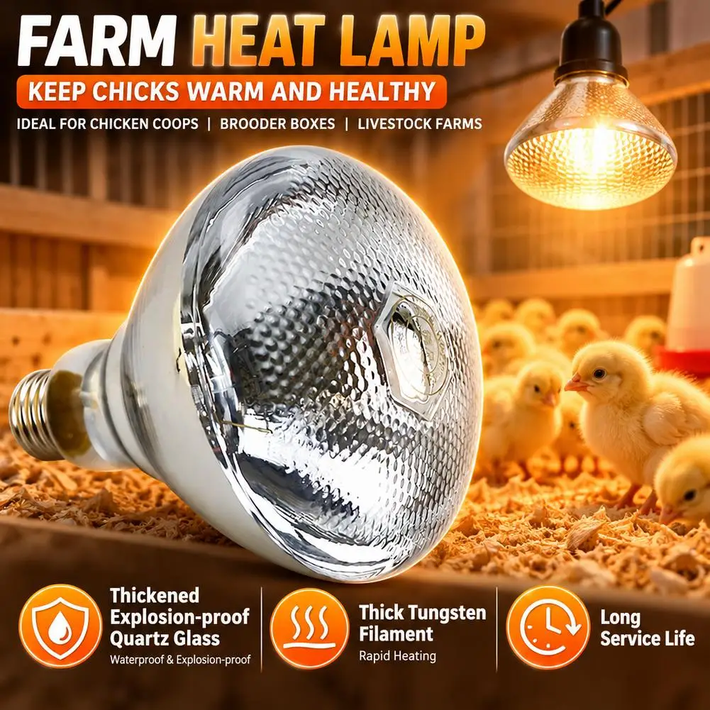 Infrared Heat Lamp Bulb 100W/150W/200W/250W Energy Efficient Heating Light for Baby Pig Chicken Poultry Brooder ﻿
