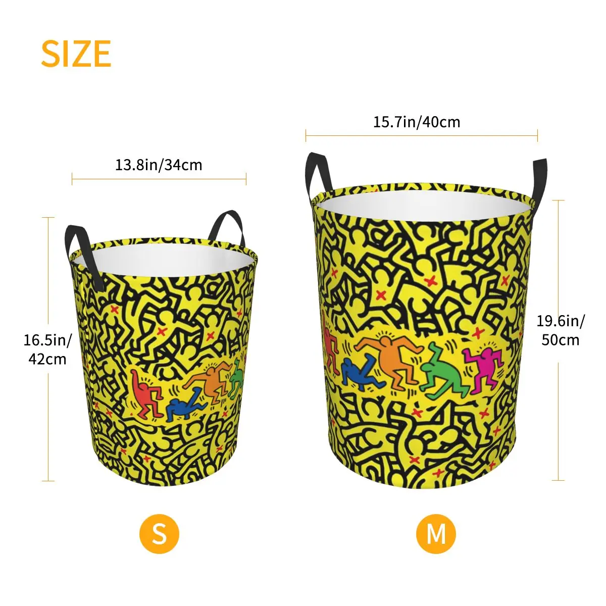 Graffiti Yellow June Laundry Hamper Large Clothes Storage Basket Colorful Pop Art Haring Geometric Toy Bin Organizer for Nursery