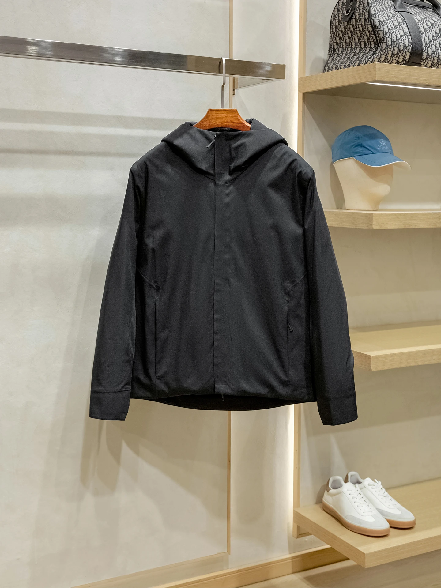 

Tech Waterproof White Goose down Hooded Jaet Men's Outdoor Casual Faion Polyester Fiber Long Sve Thiened Zipper Coat