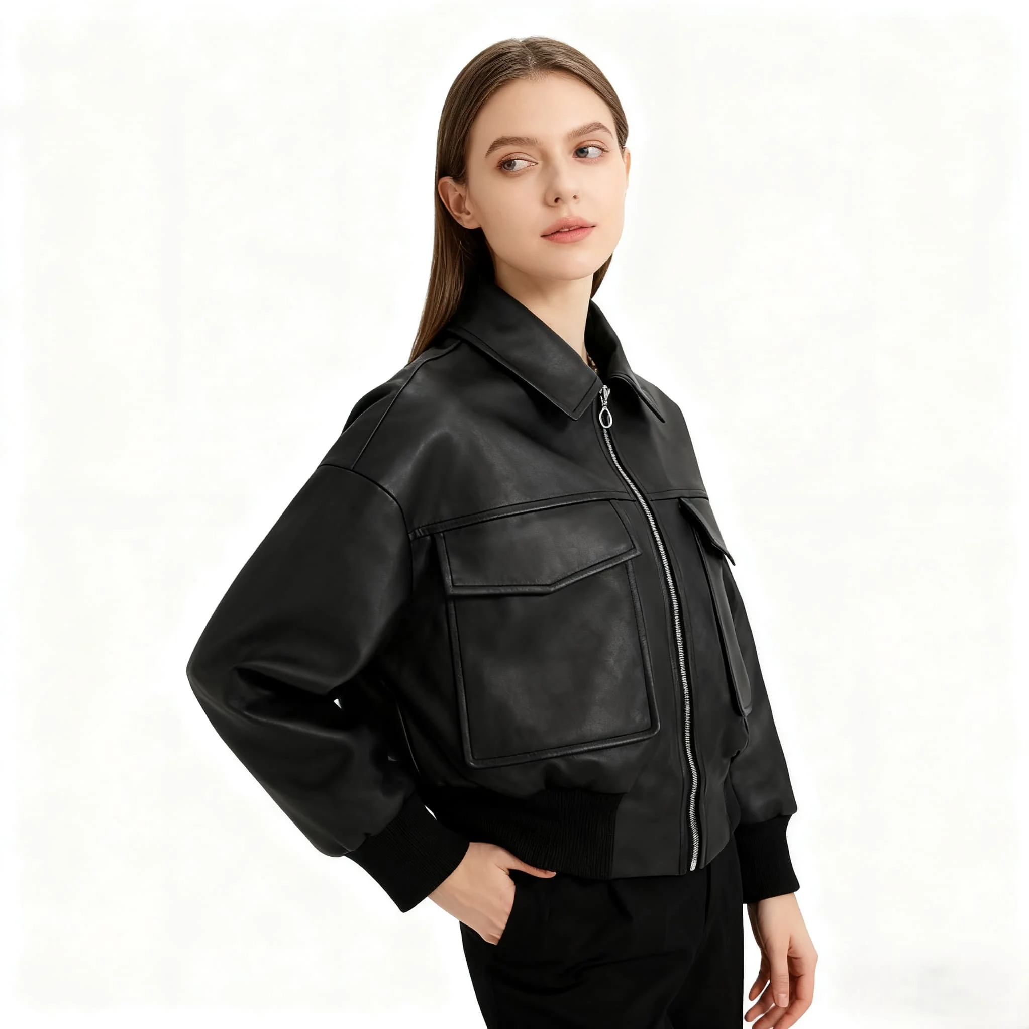 

Куртки-бомберы Женская куртка-пилот Зимняя городская минималистичная матовая водолазка Softshell Highstreet Современная со вставками Chic OL