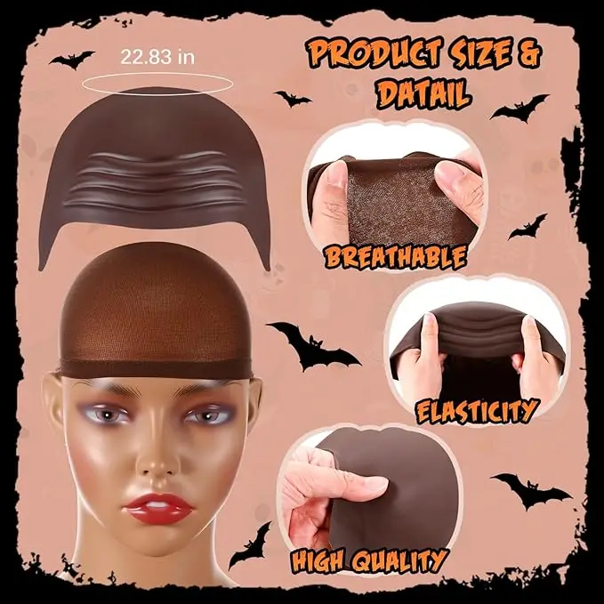 New Halloween Bald Cap Costume Set, Makeup Bald Wig Cap,Costume Accessories for Adult Halloween Cosplay &Themed Party Multicolor