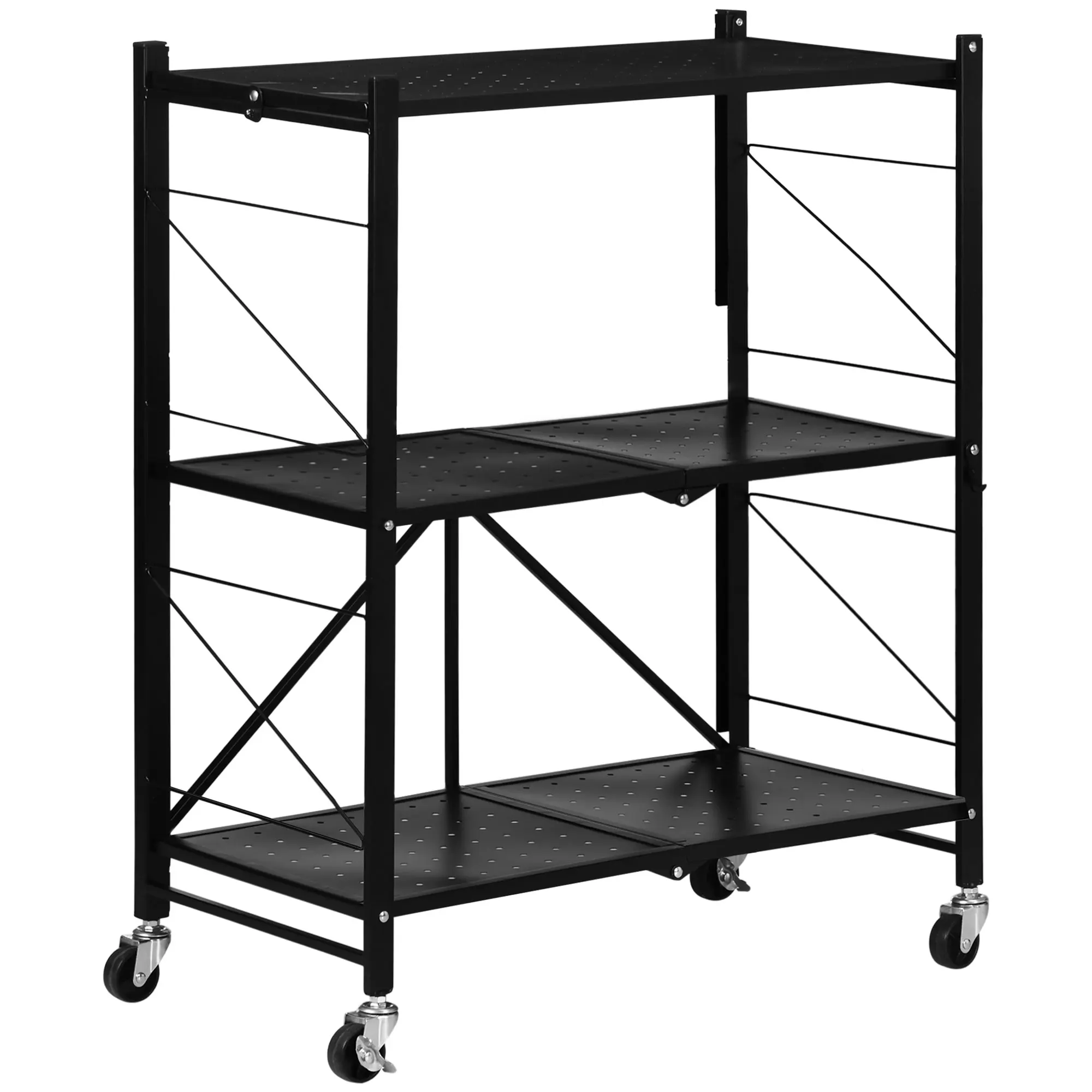 HOMCOM 3-tier Folding Storage Cart Wheel Auxiliary Cart Steel Frame for Kitchen Living Room Living Room 68x34,5x85,5 cm Black