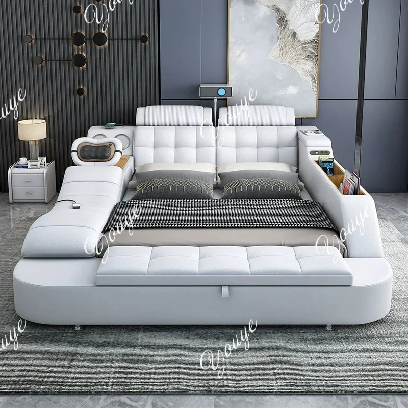 Smart Leather Bed, 1.8m Bedroom Furniture, Massage Storage Bed, Modern Simple Soft Double Bed With Stereo