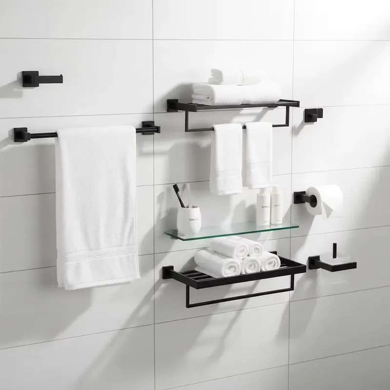 Homedec 8 PCS Stainless Steel Wall Mounted Bathroom Accessories Set, Towel Bars Paper Holder Hook Shelves for Bathroom