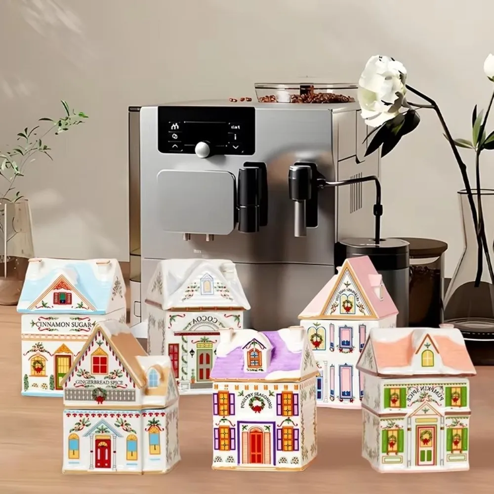 Gifts Cute Holiday Village Spice House Mini Desktop Decoration House Village Spice House Jars Cartoon House Craft Ornament