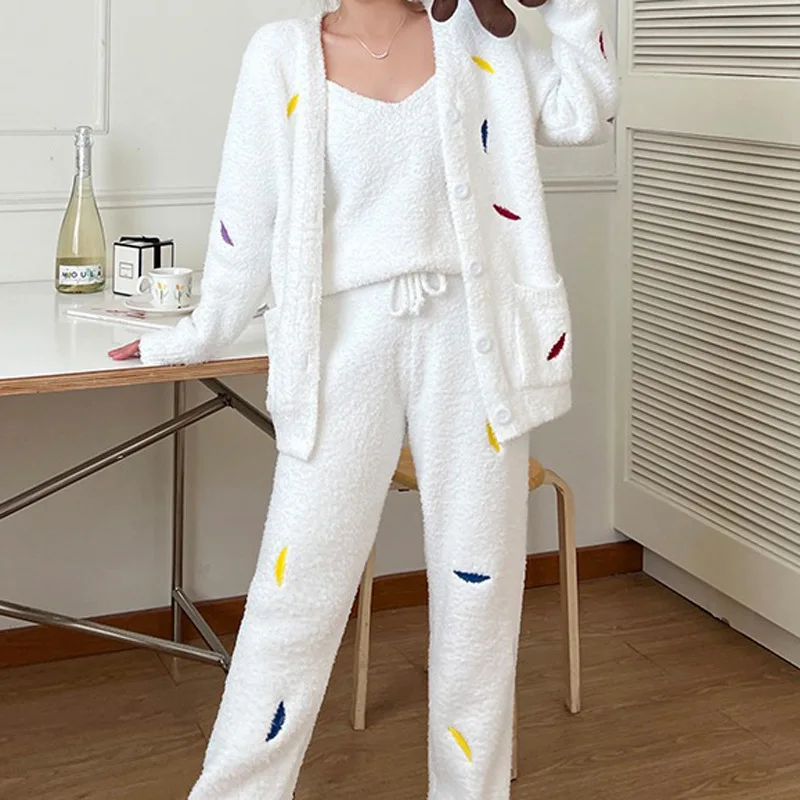 Kuzuwata V Neck Embroidery Single-breasted Sleepwear+high Waist Drawstring Pant Pajama Sets with Vest JAPAN Nightwear Underwear