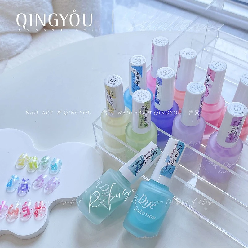 ​ ​ Esmalte de Gel con efecto de nube de acuarela, 12 colores, para Macaron, Color caramelo, Kit de decoración de uñas, Gel de inmersión degradado profesional para salón