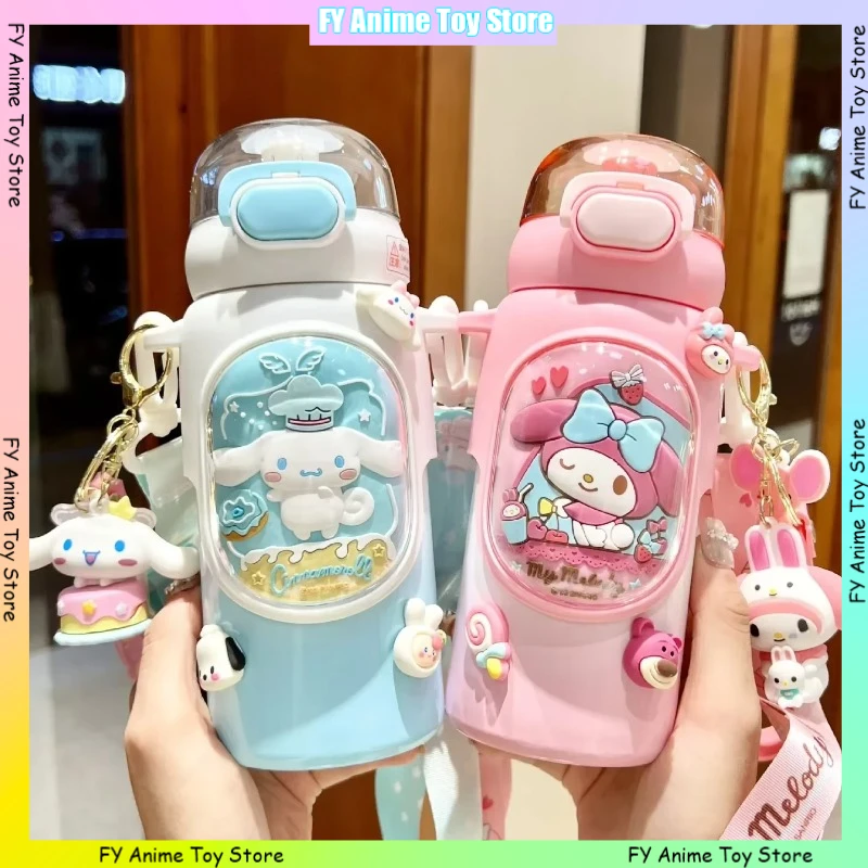 Sanrio 460ml Kawaii Kuromi Thermal Cup Stainless Steels Cinnamoroll My Melody Water Bottle Portable Children Girls Gift