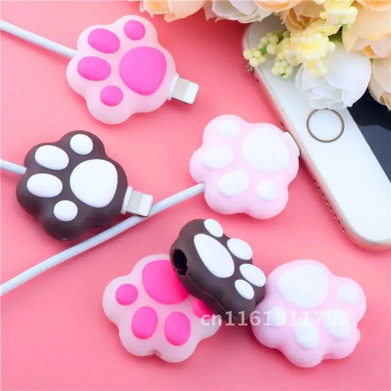 1Pcs Silicone Cat Paws Cable Protector Cute Anti-Break Cartoon Animal Model Cover Charging Cable Winder For iPhone Usb Cable