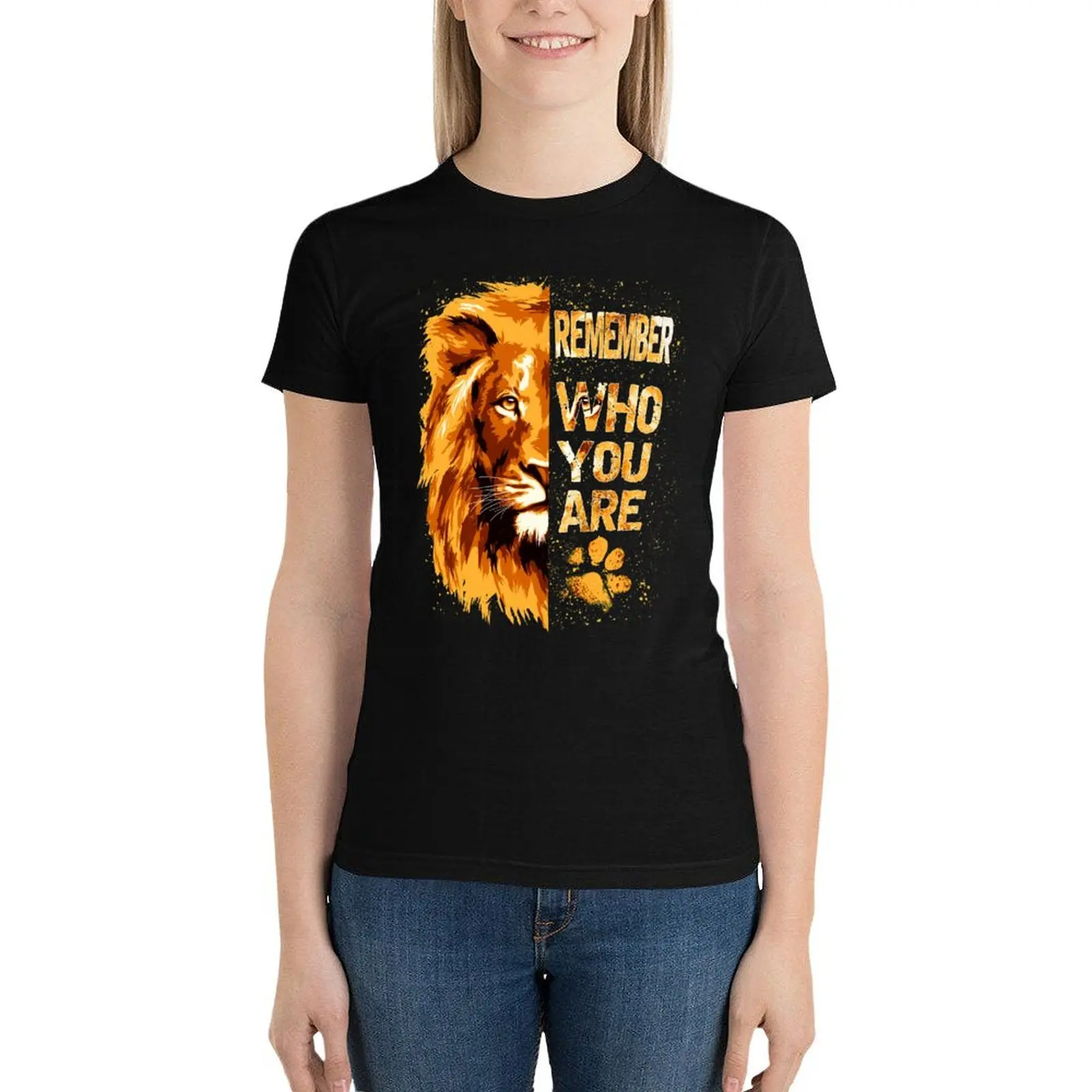 Pamiętaj, WHO YOU ARE Lion T-Shirt koszulka z nadrukiem zwierzęcym dla dziewczynek ponadgabarytowy letni top ponadgabarytowe koszulki treningowe dla kobiet