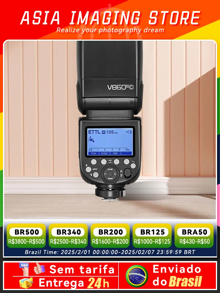 【 Do Brasil 】 Godox V860III TTL HSS 2.4G Speedlite V860IIIC V860IIIN V860IIIS Camera Flash Light for Canon Sony Nikon V860 III