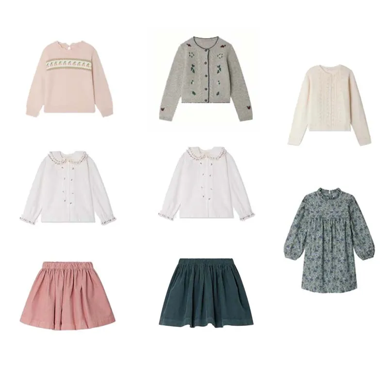 

In Stock 2025 Winter BP Baby Girls Floral Print Dress Kids Wool and Cashmere Embroidery Cardigan Girls Autumn Corduroy Skirts