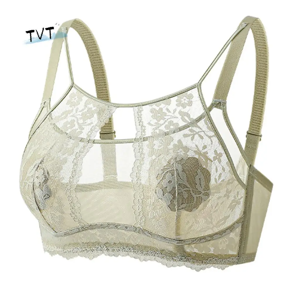 

Fashion Mesh Flower Wireless Deep V Bra Shockproof Anti-sagging Underwear for Women Adjustable Lingerie Lace Thin Bra Gifts