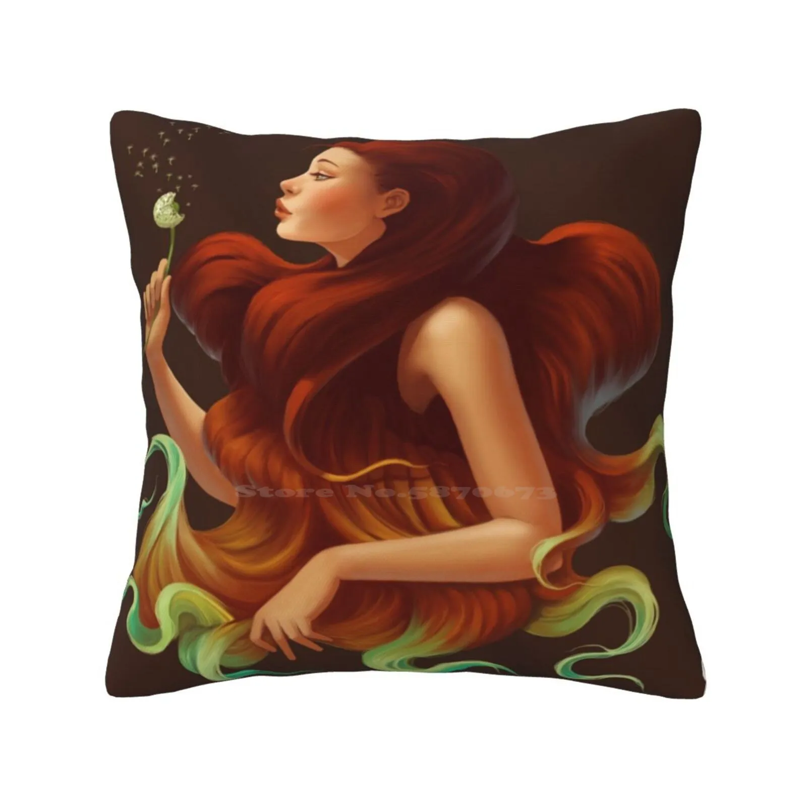 Dandelion Pillow Cover Hug Pillowcase Redhead Hair Colorful Girl Wish Dandelion Kiss