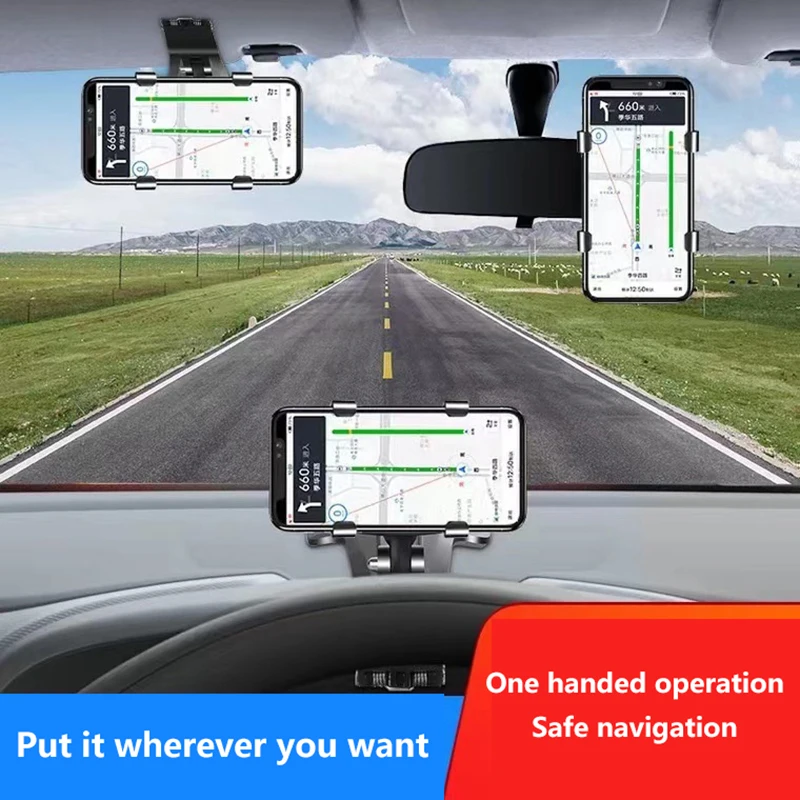 Suporte do telefone móvel do carro, painel de instrumentos rotativo multifunções, espelho retrovisor, suporte de navegação, GPS amplamente compatível