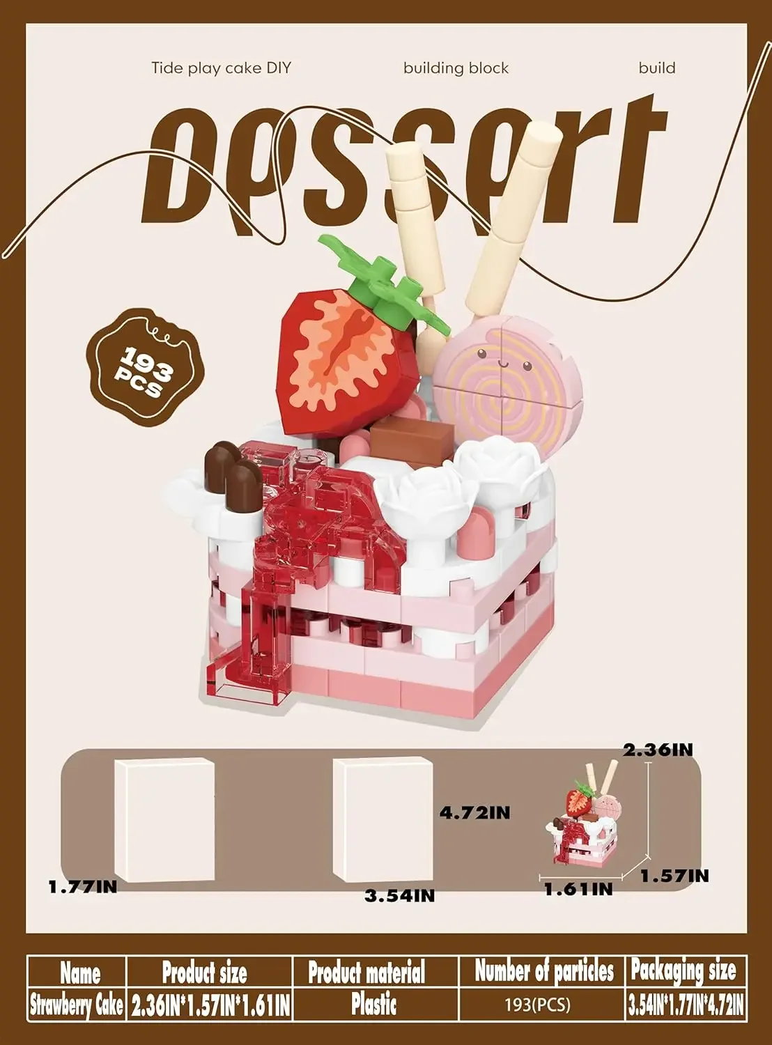 เค้กสตรอเบอร์รี่ของเล่นบล็อกตัวต่อมินิเค้กสร้างสรรค์ - ซีรีส์อาหารขนม DIY เหมาะสำหรับตกแต่งบ้านและคอลเลกชันศิลปะ