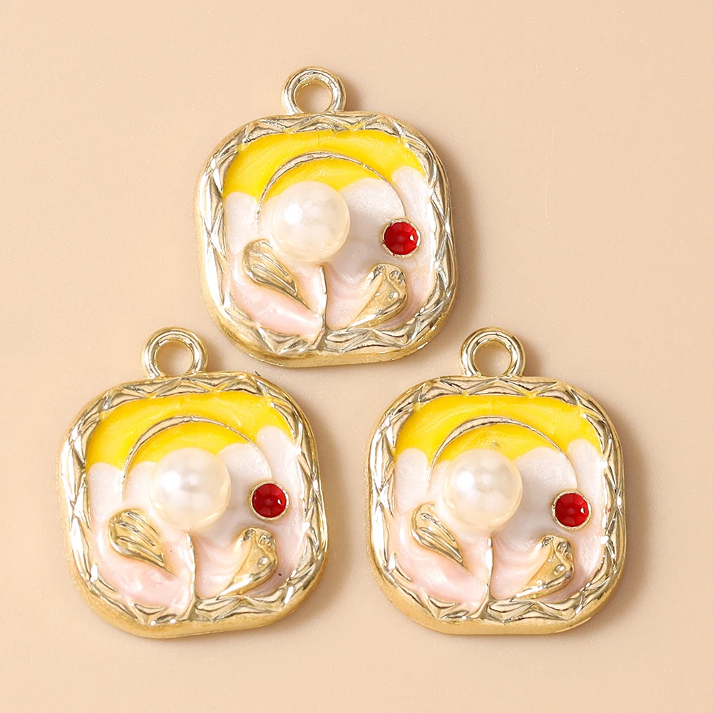 Leslie 10 Stück Retro Goldfarbene Ölgemälde-Perlenblumen-Anhänger für DIY Ohrringe, Halsketten, Handgemachter Schmuckherstellung – Detail 3