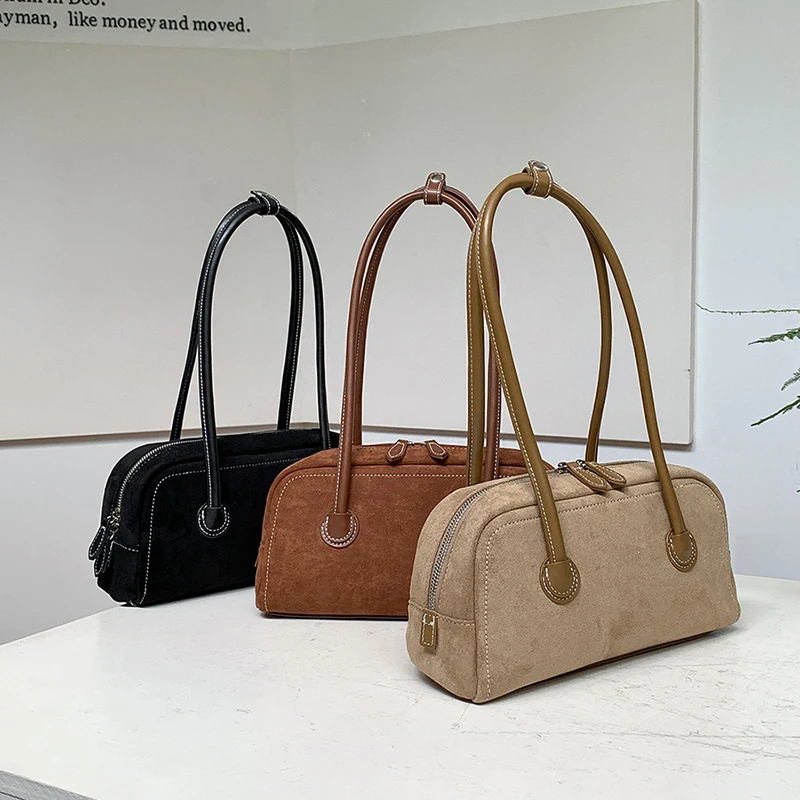 Autumn And Winter Chamois Leather Baguette Bag Simple Fashion Personality Leather Splicing Underarm Bag Woman Shoulder Handbag