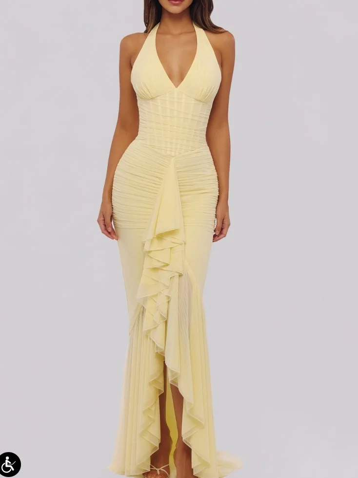 

Elsains New Elegant Mesh Strap Folded Irregular Fashion Design Dinner Dress Women's Gown Polished Chic Style for Party And Ba...
