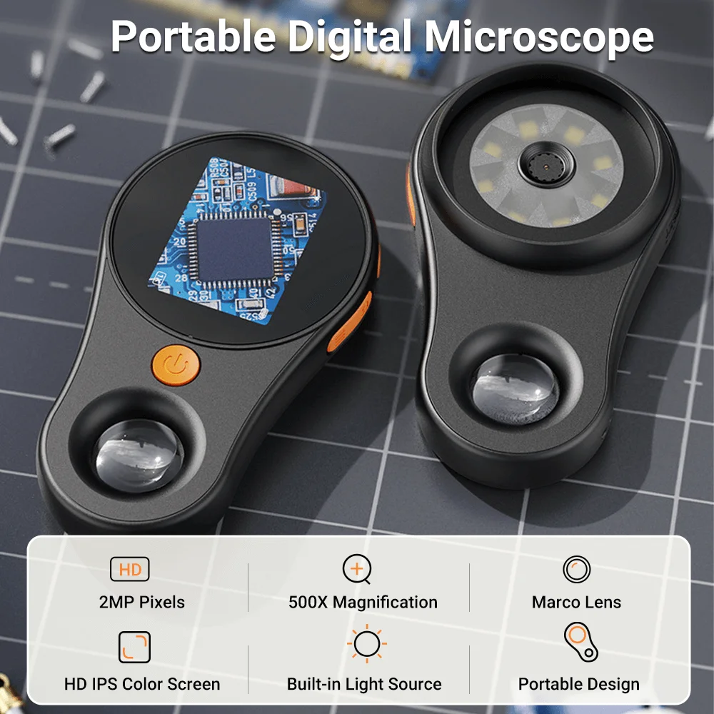 Portable Handheld Mini Digital 500X Microscope with 2 inch IPS Screen and 2MP Pixels with light for Kids Adult for Observation