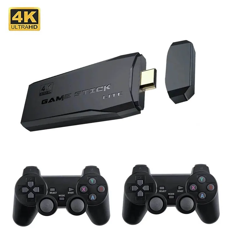 لعبة فيديو عصا لايت 4K HD لعبة فيديو وحدة التحكم 64 جيجابايت وحدة تحكم لاسلكية مزدوجة للكمبيوتر PS3 10000 ألعاب ريترو للأطفال عصا تلفاز دونغل
