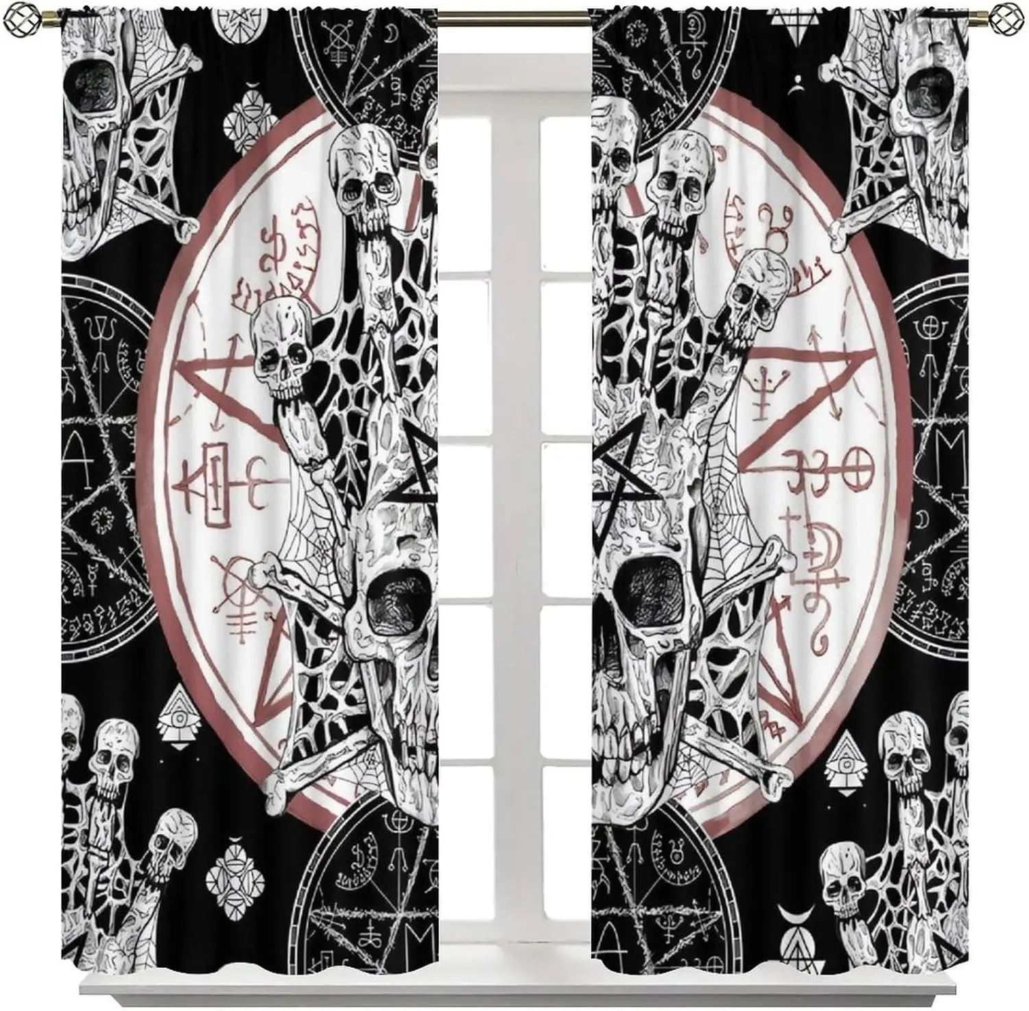 Gothic Skull Viking Curtain Ancient Rune Dark Style Window Drapes Halloween Home Decor For Bedroom Living Room 2 Panels