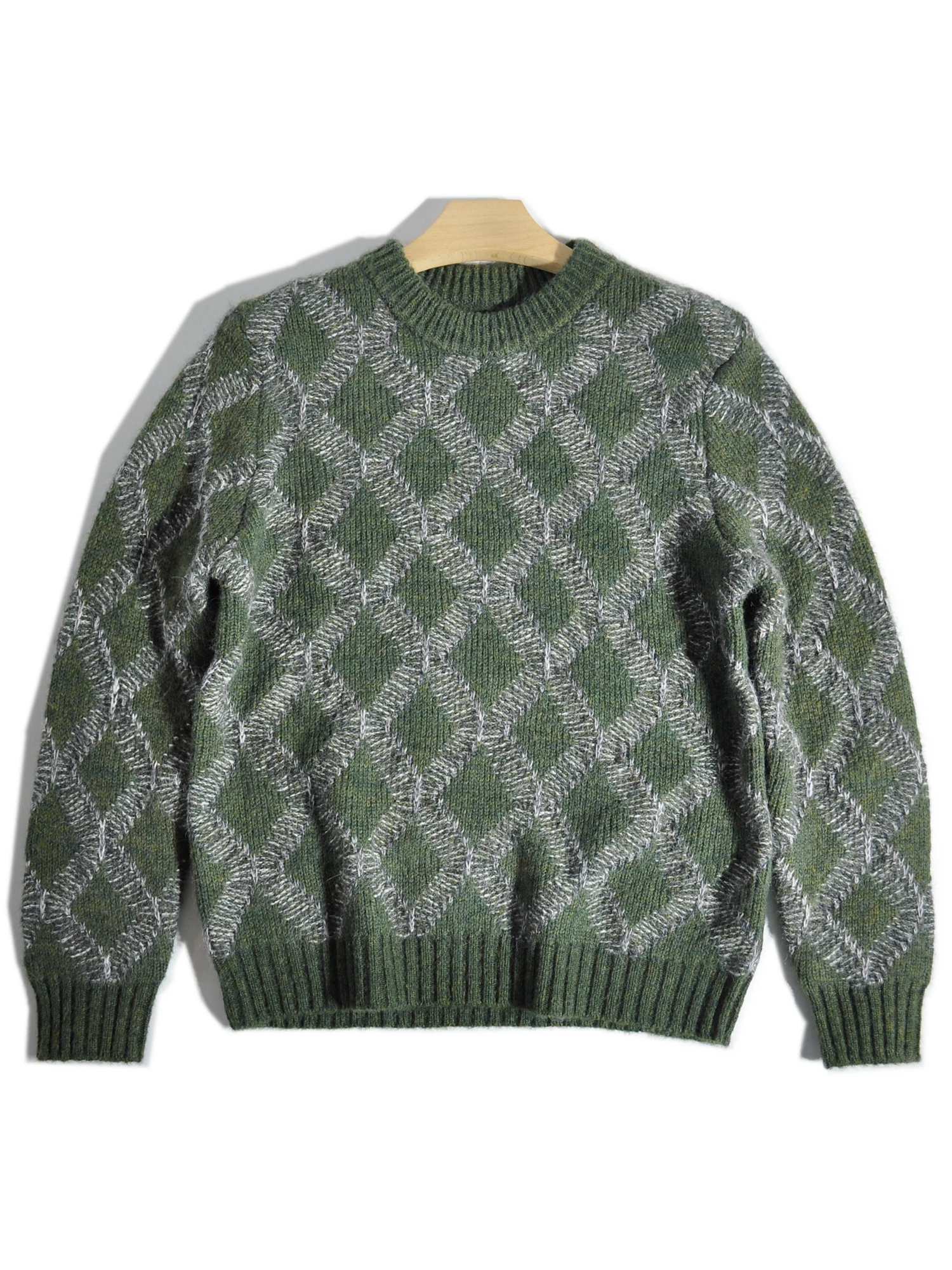 

Мужской вязаный свитер в стиле ретро с ромбовидным узором, круглым вырезом, длинными рукавами, мягкий, теплый, модный, повседневный трикотаж