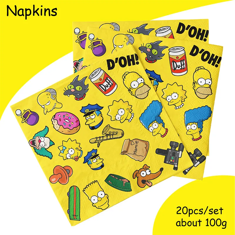 Simpsons Disposable Decorations Sets of Napkins Plates for Birthday Childrens Day Dinner Gather Baby Shower Farewell Dance Party