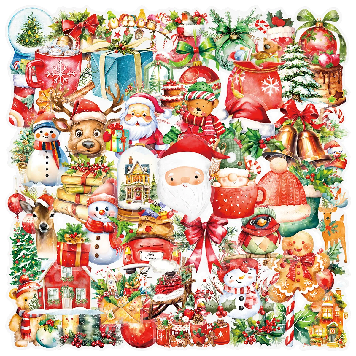 10/30/50PCS Cartoon Transparent Christmas Graffiti Stickers Creative Decoration Window Children's Party Gift Box Decal Toy