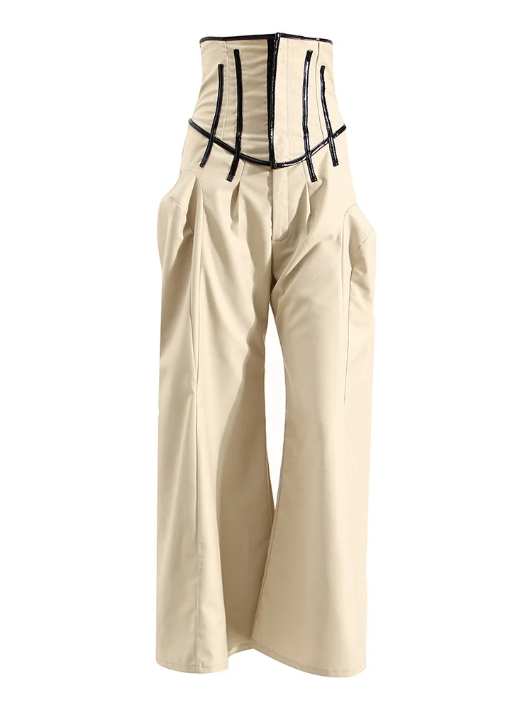 Female Fashion Clothing Style New Spring Patchwork Wide Leg Pants For Women High Waist Loose Colorblock Trousers