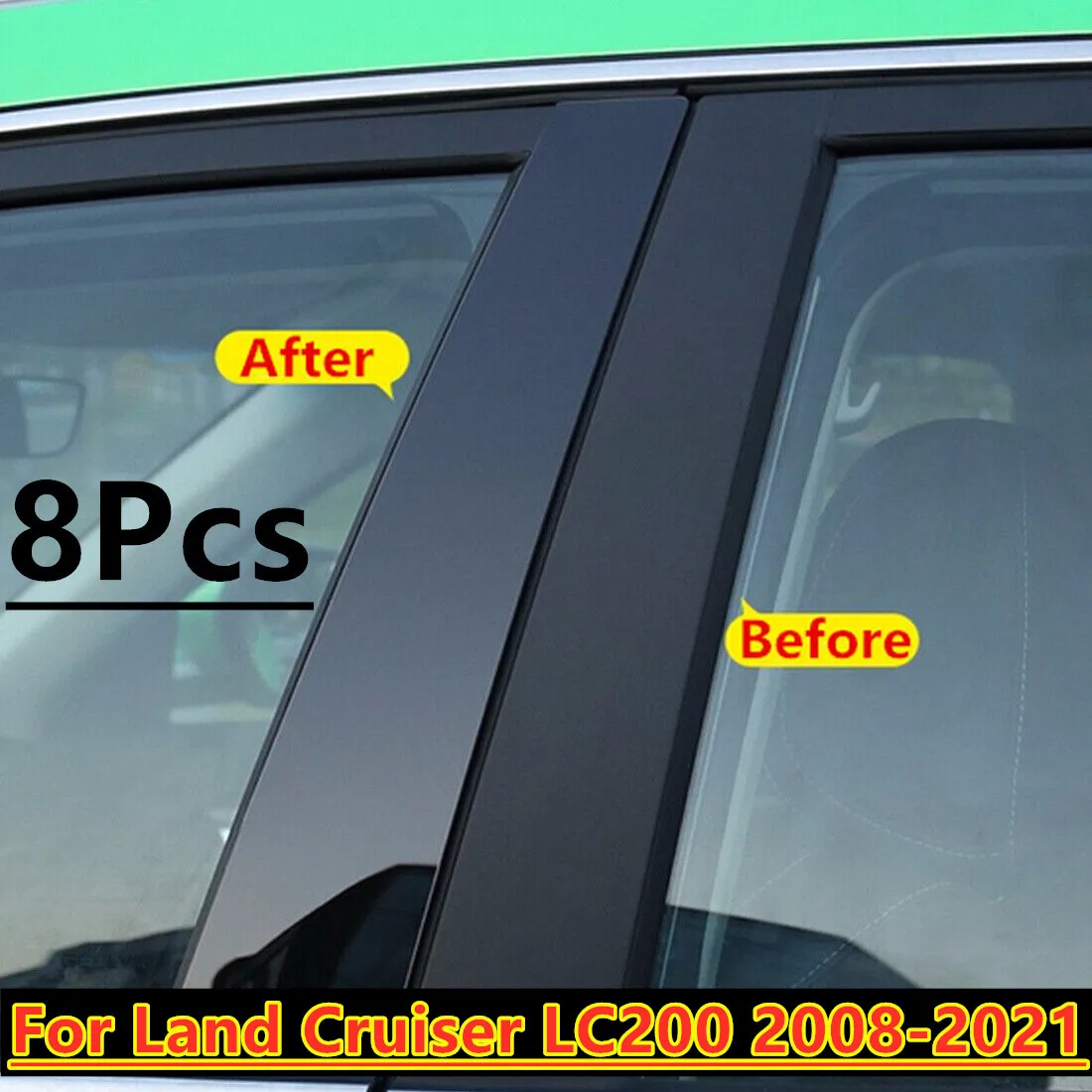 

8Pcs Black Door Pillar Posts Cover Trim Kit For Land Cruiser LC200 2008-2021
