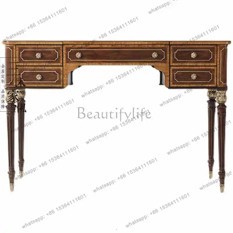 Solid wood student desk home study European writing desk retro bedroom desk