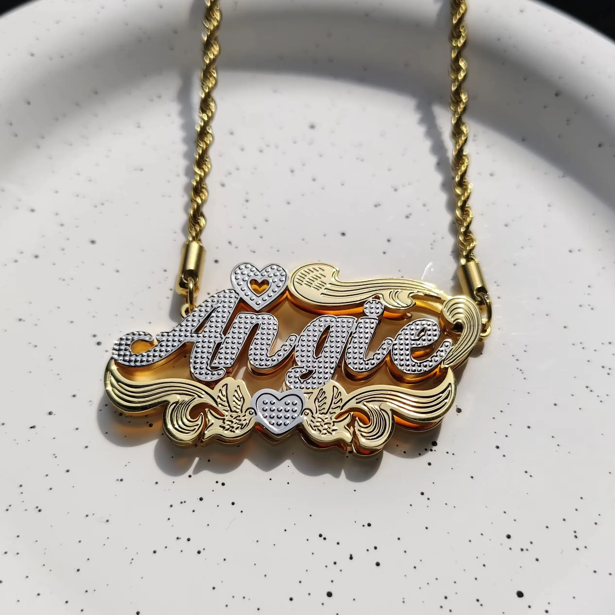 

DHQH 2025, двухслойное ожерелье-цепочка с индивидуальным именем, персонализированное ожерелье с буквами 3D, персонализированное ожерелье на День святого Валентина