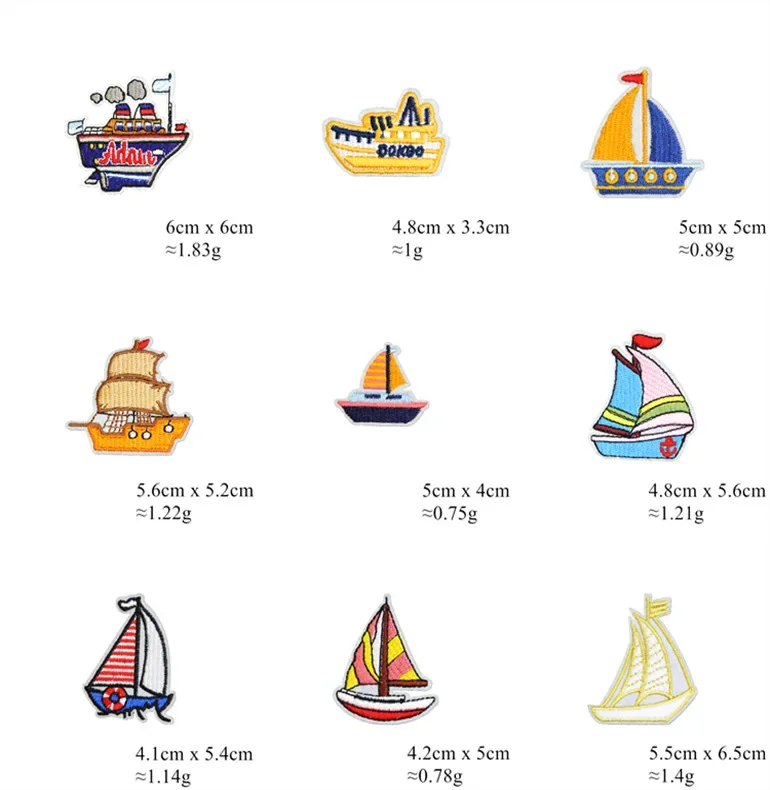 Cartoon Sailboat Embroidery Patches Small Yacht Iron Ons Rescue Vessel Cargo Ship Cloth Appliques Anchor Rudder Thermo Stickers