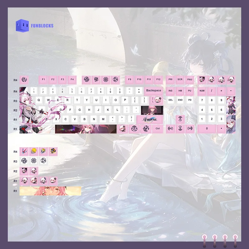 Game Honkai：Star Rail Evernight Keycaps 108-Keycaps with PBT five-sided dye-sublimation Customizable Keycap Cosplay Doujin Gifts