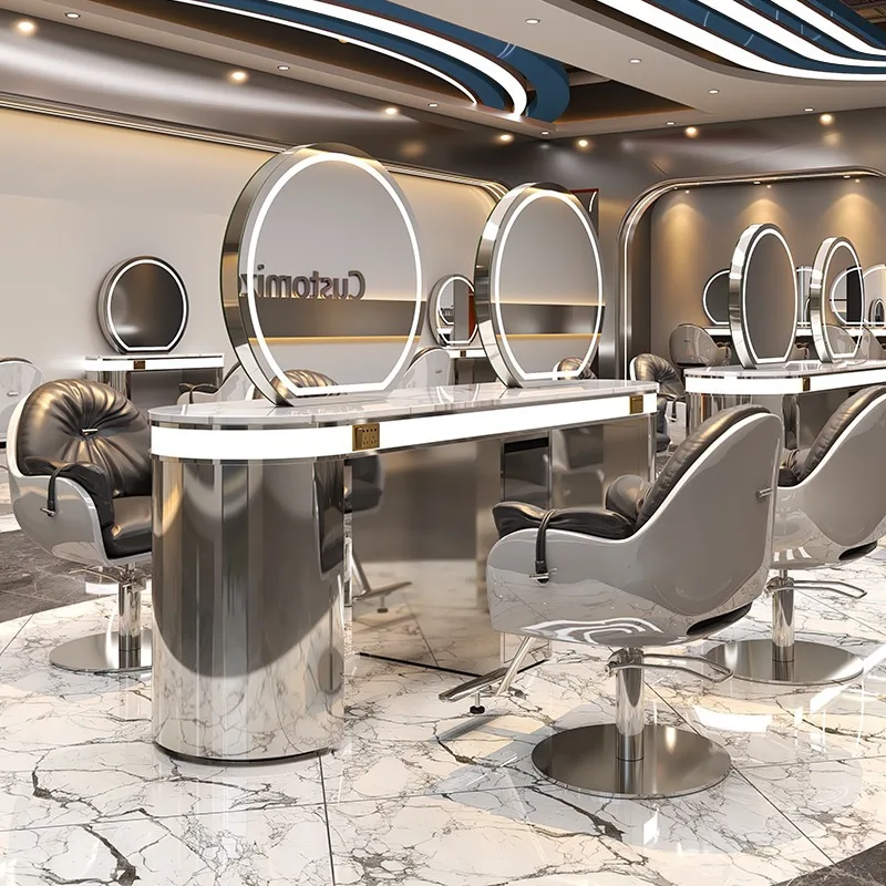 YJQ Hair Salon: Haircutting mirror, dyeing and perming area, perm table, mirror, cabinet, integrated for hair salons