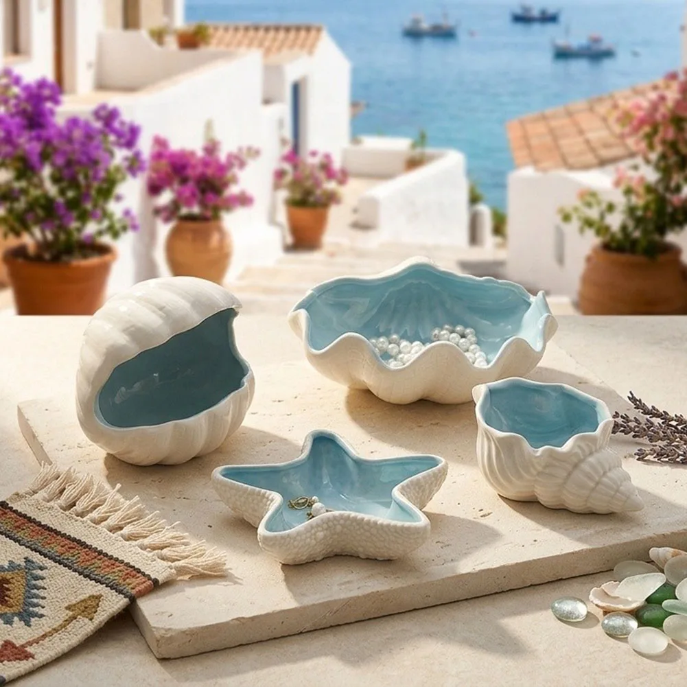 Seashell Shaped Jewelry Tray With Decorative Design, Storage Dish For Rings Earrings And Small Accessories, Perfect For Giving