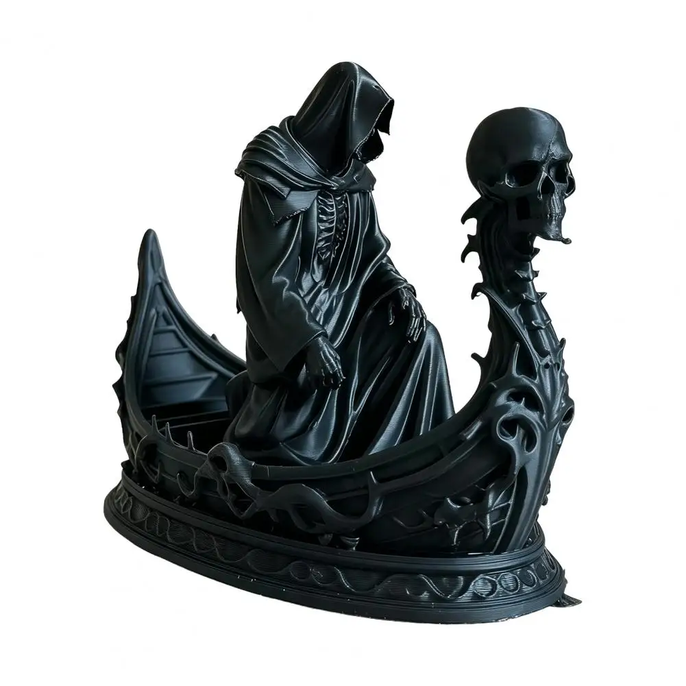 3D Printed Gothic Reaper Skull Boat Figurine Small Ornament for Halloween Party Decoration Dark Horror Theme Collectible Decor