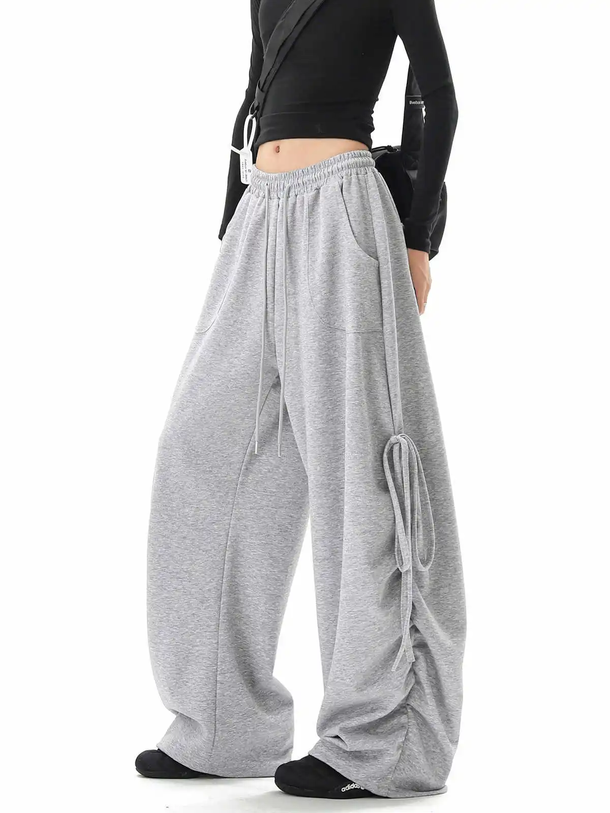 

Женские светло-серые мешковатые брюки-карго с парашютом Y2k, спортивные штаны большого размера в японском стиле 2000-х годов, винтажные брюки-бойфренды