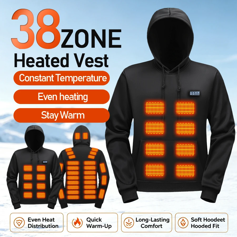 Unisex Pullover Heated Hoodie USB Rechargeable Full Body Heating Zones Electric Thermal Warm Fleece Lined Hooded Sweatshirt Wint - view 3