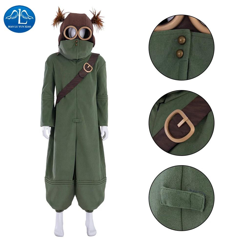 Game Little Nightmares 3 ALONE Cosplay Costume Green Jumpsuit Halloween Helmets Glasses Adults Men Full Set