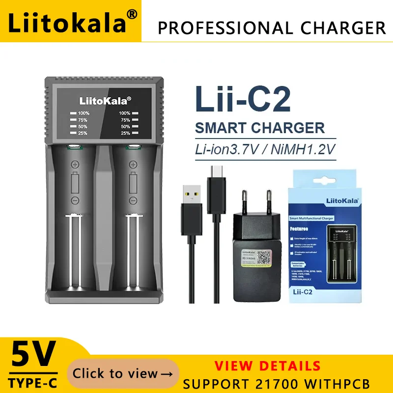 LiitoKala Lii-MP2 Lii-D4XL Lii-C2 18650 21700 do ponownego ładowania z ładowarką i Power Bank QC3.0 cyfrowy wyświetlacz wejścia/wyjścia